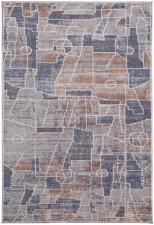 Francisco Transitional/Southwestern/Moroccan Blue/Gray/Orange Accent Rug  Feizy Rugs Small Parcel,Feizy Rugs,Francisco,Blue/Gray/Orange,1'8" x 2'10",Accent Rug,Polyester/Polypropylene,Transitional/Southwestern/Moroccan,Turkey