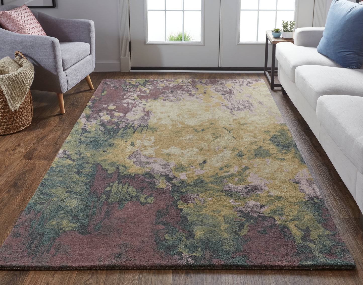 Amira Transitional/Industrial/Casual Gold/Purple/Green Accent Rug