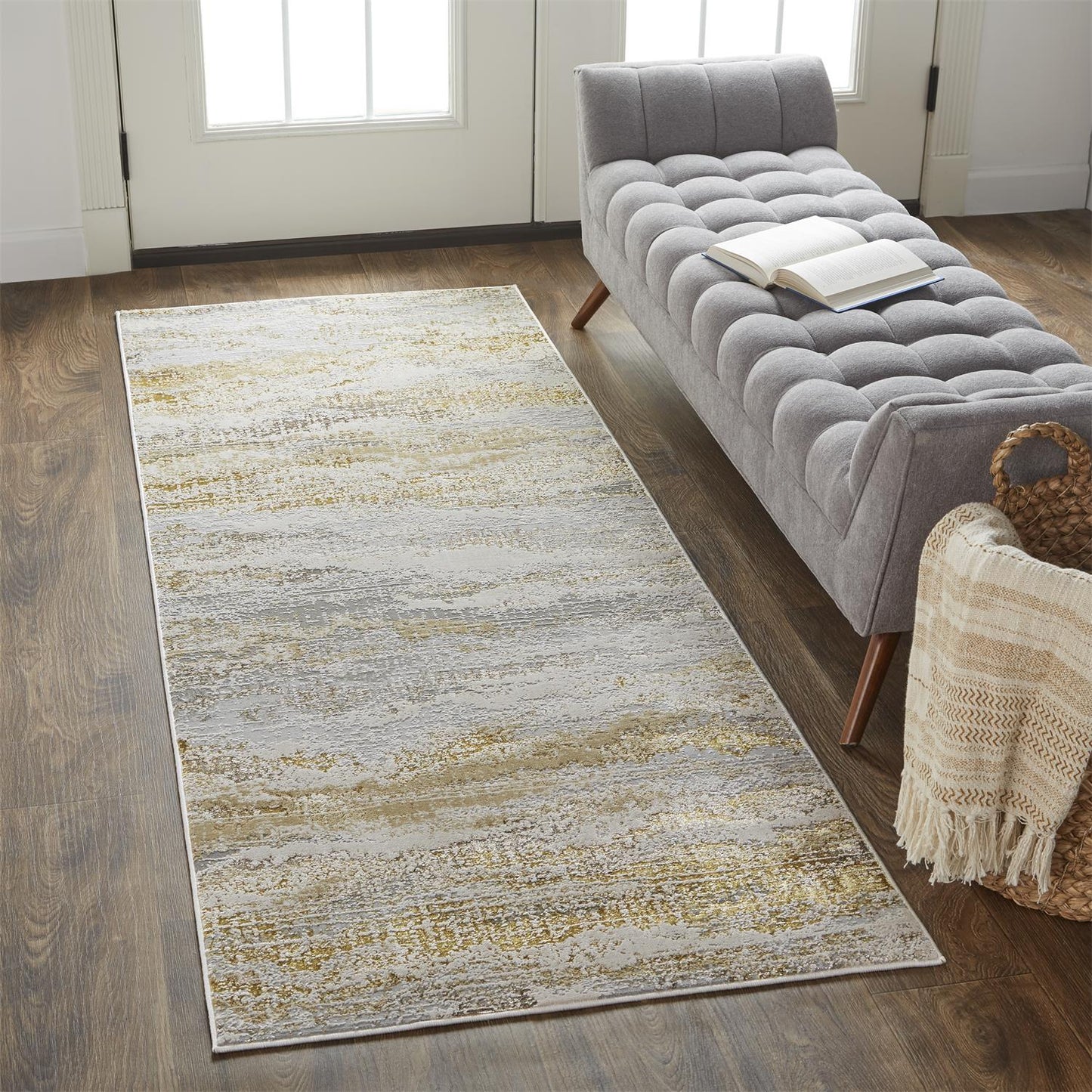 Aura Modern/Industrial Gold/Gray/Ivory Runner  Feizy Rugs Small Parcel,Feizy Rugs,Aura,Gold/Gray/Ivory,2'10" x 7'10",Runner,Polyester/Polypropylene,Modern/Industrial,Turkey