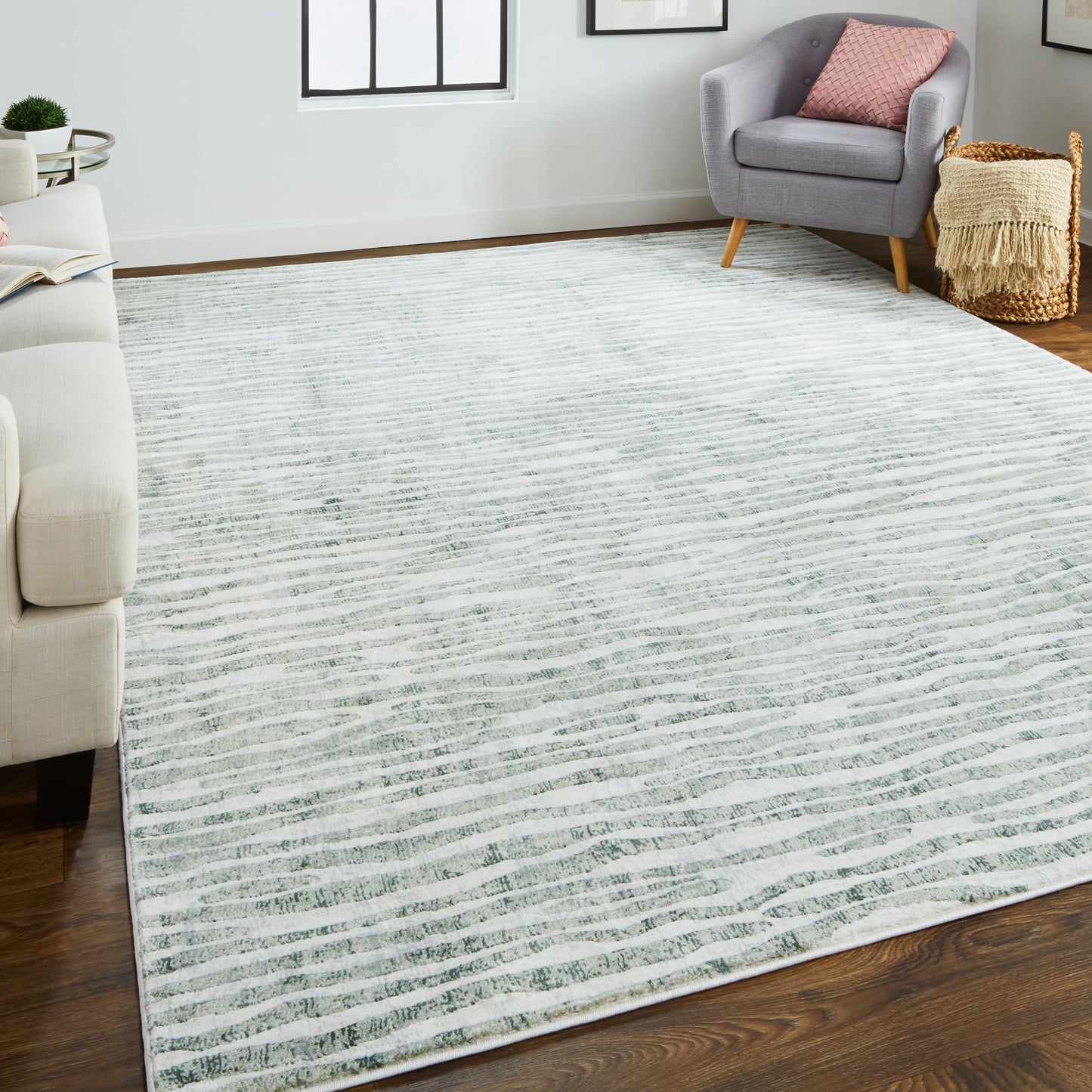 Atwell Transitional/Industrial/Casual Gray/Green/Ivory Accent Rug