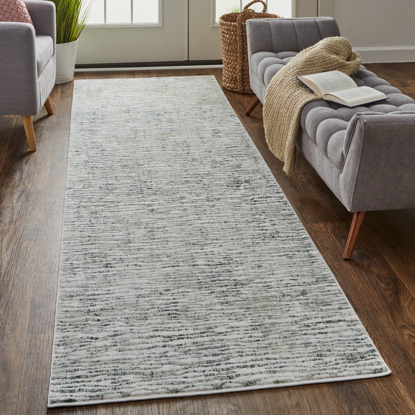 Atwell Transitional/Industrial/Casual Gray/Green/Ivory Runner