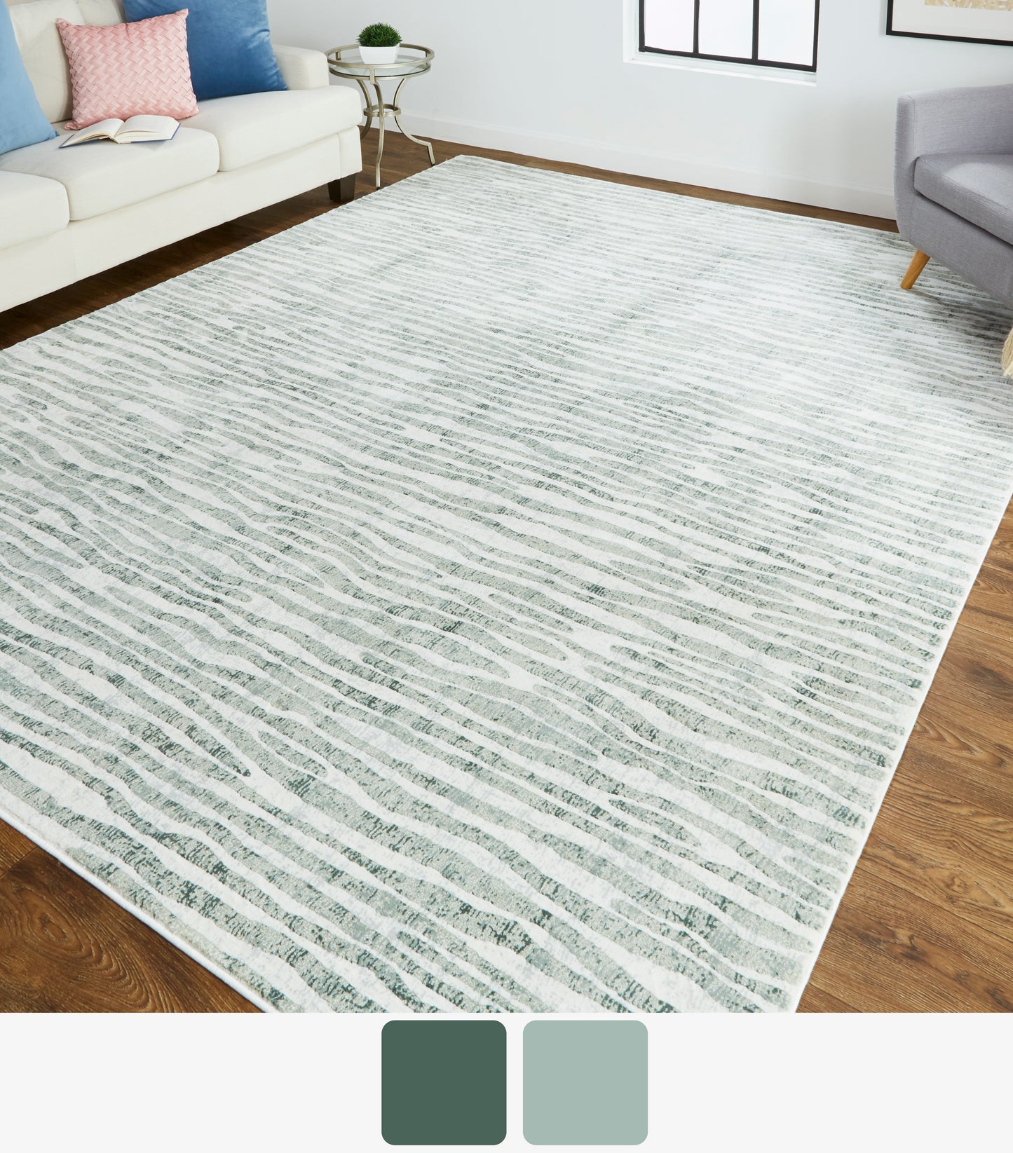 Atwell Transitional/Industrial/Casual Gray/Green/Ivory Accent Rug