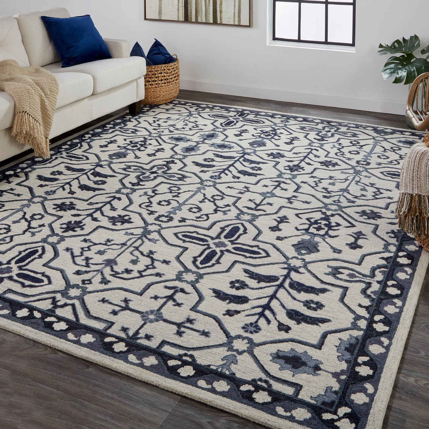 Fallon Traditional/Classic Gray/Blue/Ivory Accent Rug  Feizy Rugs Small Parcel,Feizy Rugs,Fallon,Gray/Blue/Ivory,2' x 3',Accent Rug,Wool,Traditional/Classic,India