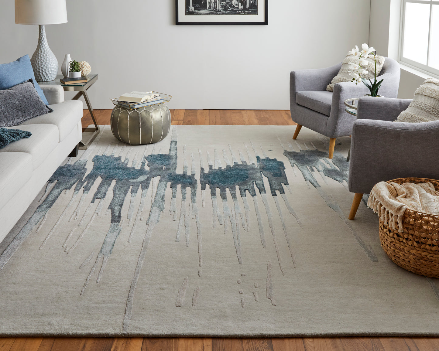 Anya Transitional/Industrial/Casual Ivory/Blue/Gray Accent Rug