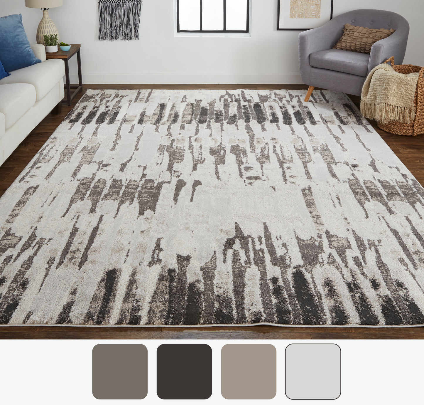 Vancouver Modern/Bohemian & Eclectic Ivory/Brown/Gray Runner  Feizy Rugs Small Parcel,Feizy Rugs,Vancouver,Ivory/Brown/Gray,2'10" x 7'10",Runner,Polypropylene/Polyester,Modern/Bohemian & Eclectic,Turkey