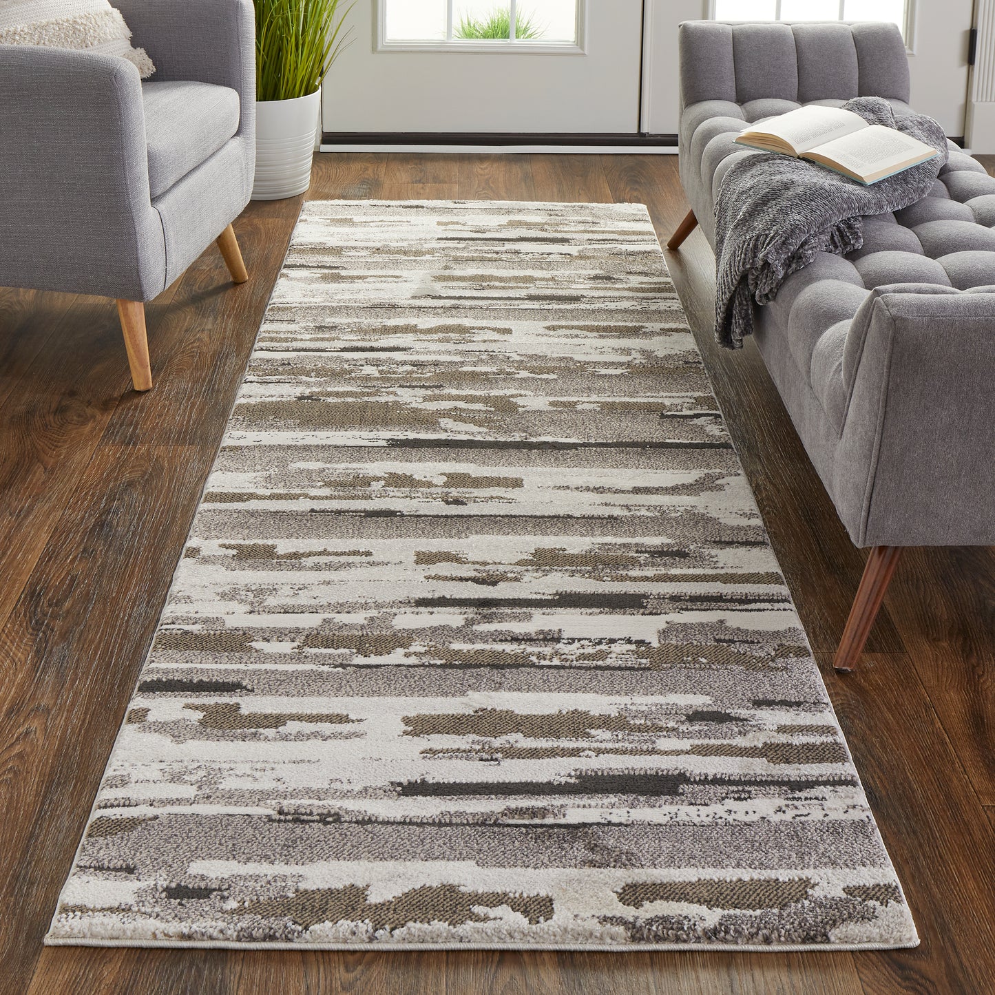 Vancouver Modern/Industrial Brown/Ivory Runner  Feizy Rugs Small Parcel,Feizy Rugs,Vancouver,Brown/Ivory,2'10" x 7'10",Runner,Polypropylene/Polyester,Modern/Industrial,Turkey