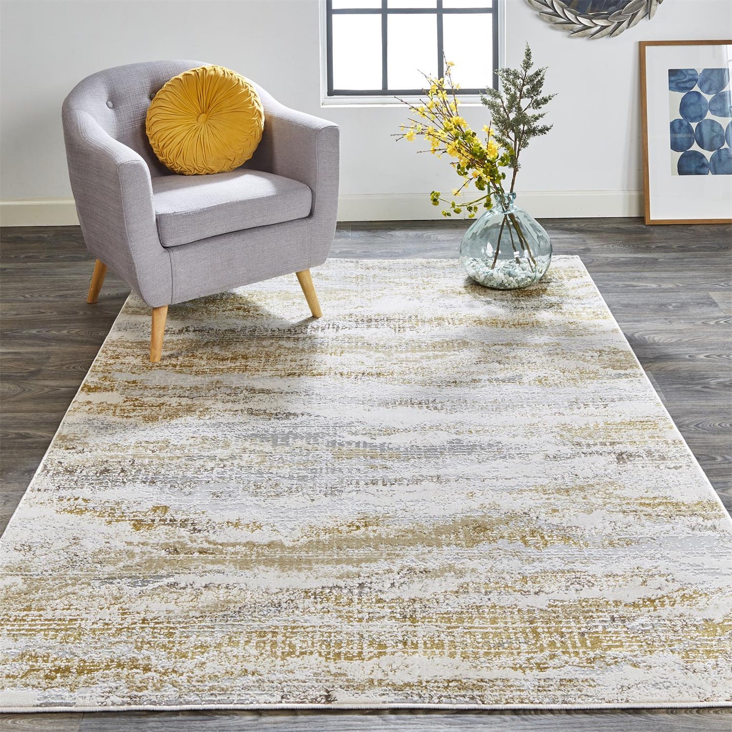 Aura Modern/Industrial Gold/Gray/Ivory Area Rug