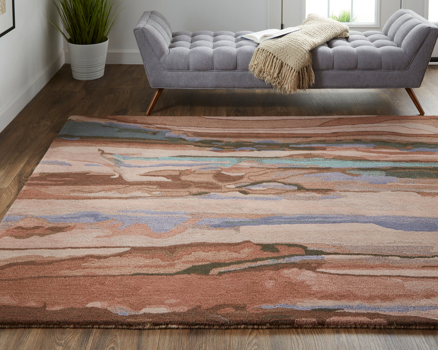 Amira Transitional/Industrial/Casual Red/Pink/Blue Area Rug