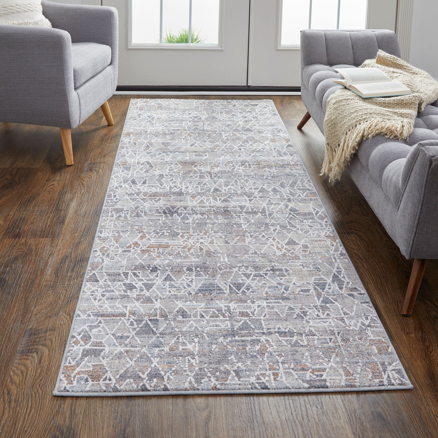 Francisco Transitional/Moroccan/Southwestern Gray/Blue/Orange Runner  Feizy Rugs Small Parcel,Feizy Rugs,Francisco,Gray/Blue/Orange,2'10" x 8',Runner,Polyester/Polypropylene,Transitional/Moroccan/Southwestern,Turkey