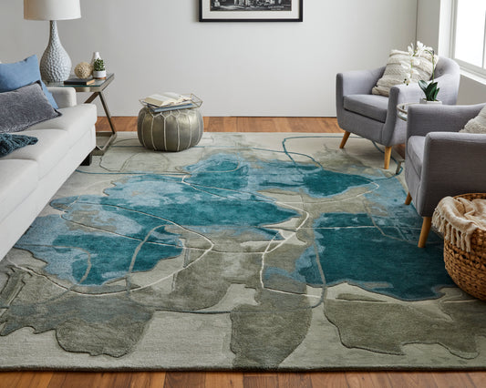 Anya Transitional/Industrial/Casual Blue/Gray/Ivory Accent Rug