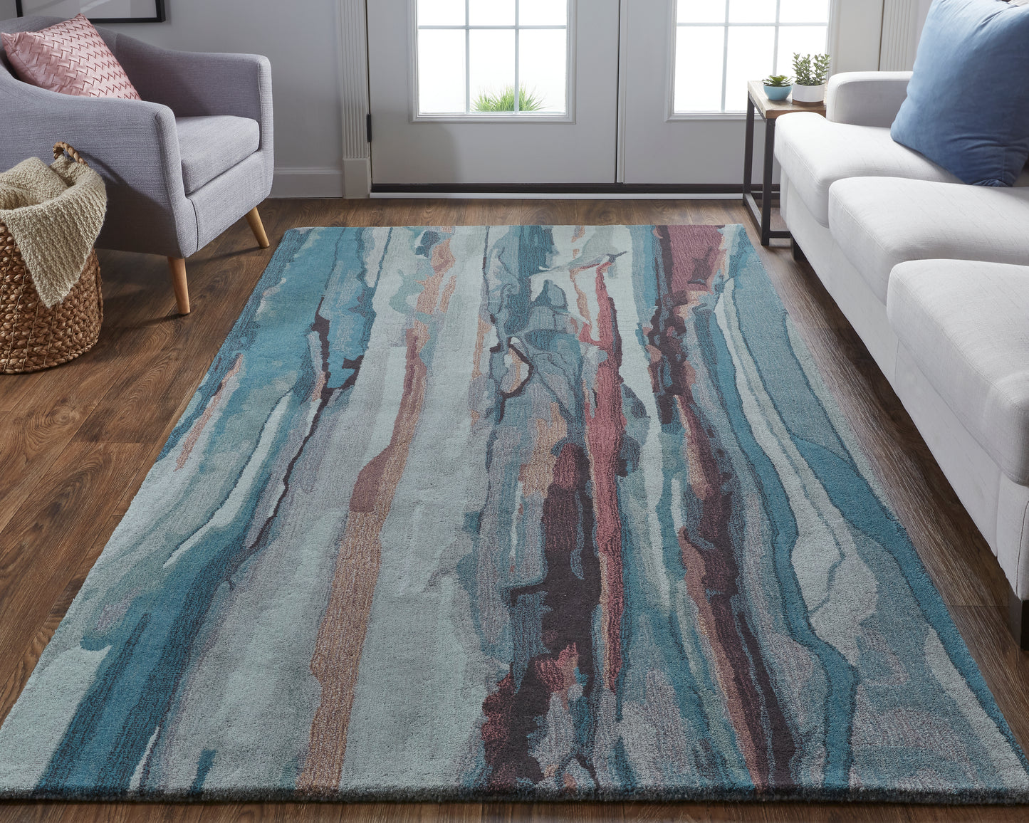 Amira Transitional/Industrial/Casual Blue/Red/Ivory Area Rug