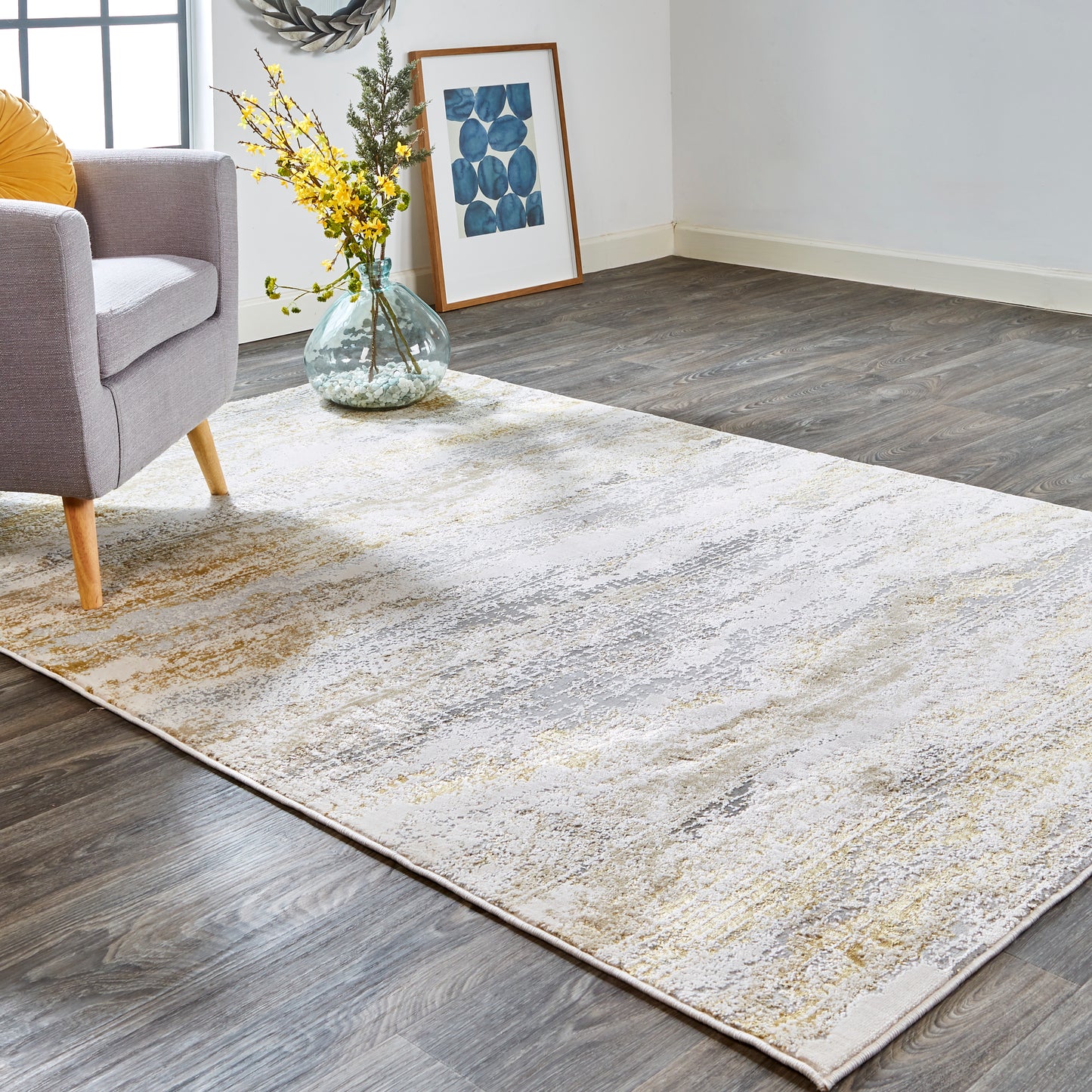 Aura Modern/Industrial Gold/Gray/Ivory Area Rug