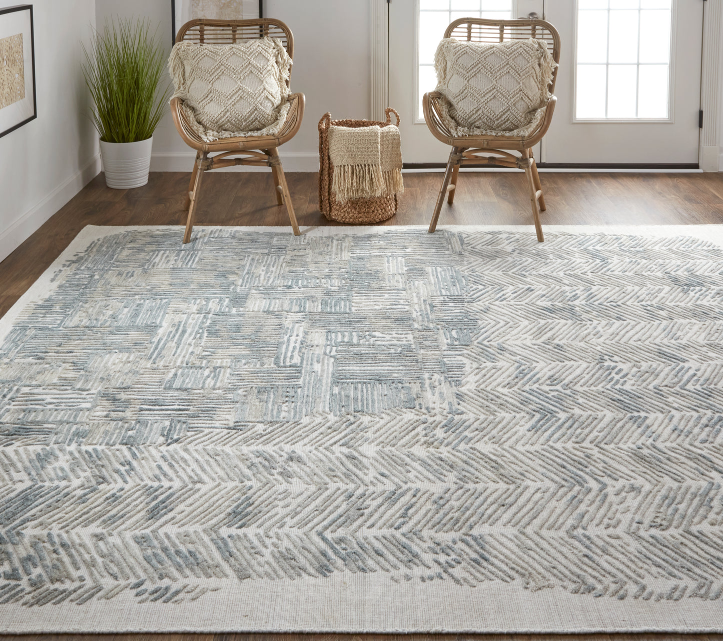 Elias Modern/Casual Green/Blue/Ivory Accent Rug