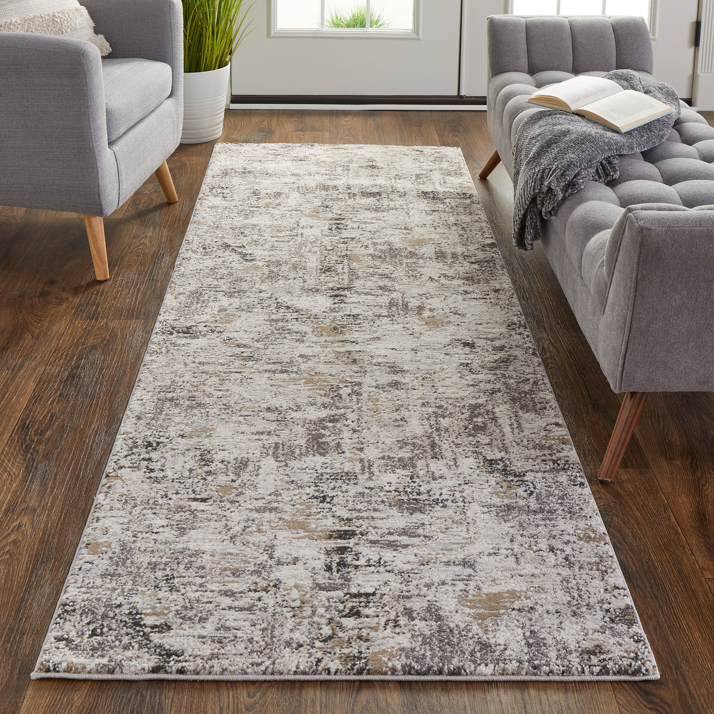 Vancouver Modern/Industrial Ivory/Gray/Brown Runner  Feizy Rugs Small Parcel,Feizy Rugs,Vancouver,Ivory/Gray/Brown,2'10" x 7'10",Runner,Polypropylene/Polyester,Modern/Industrial,Turkey