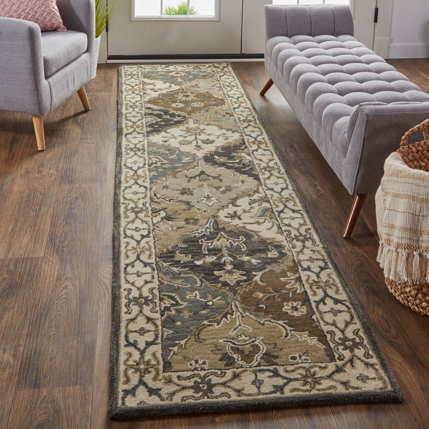 Eaton Traditional/French & Victorian Blue/Gray/Taupe Runner  Feizy Rugs Small Parcel,Feizy Rugs,Eaton,Blue/Gray/Taupe,2'6" x 10',Runner,Wool,Traditional/French & Victorian,India