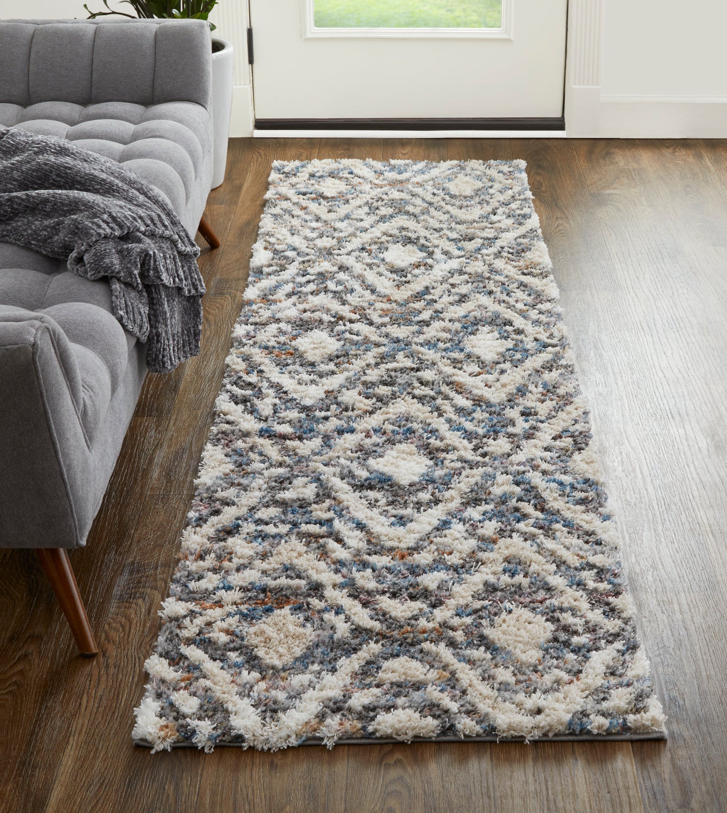 Mynka Transitional/Global/Mid-Century Modern Ivory/Gray/Taupe Runner  Feizy Rugs Small Parcel,Feizy Rugs,Mynka,Ivory/Gray/Taupe,2'6" x 8',Runner,Polyester,Transitional/Global/Mid-Century Modern,Turkey