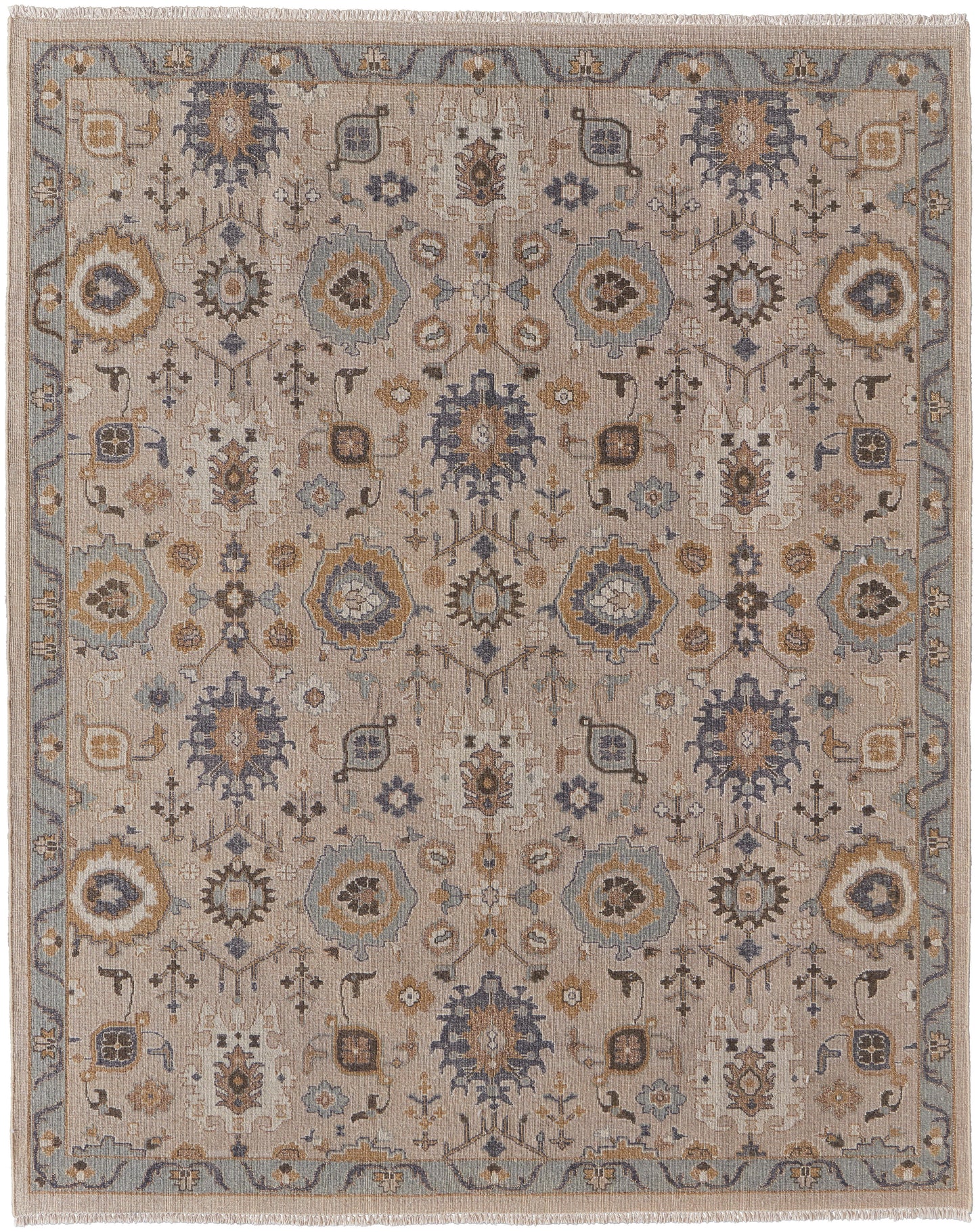 Corbitt Traditional/Classic Tan/Blue/Gold Accent Rug