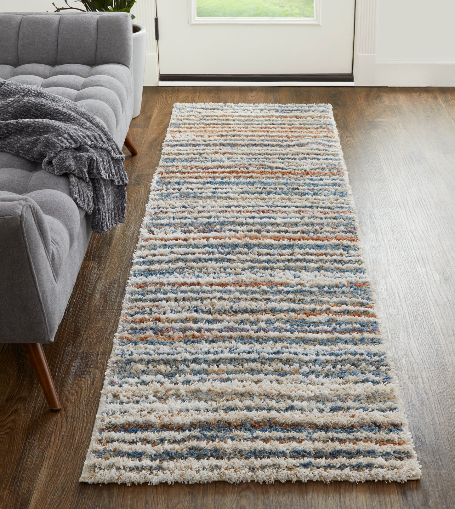 Mynka Transitional/Casual Ivory/Blue/Orange Runner  Feizy Rugs Small Parcel,Feizy Rugs,Mynka,Ivory/Blue/Orange,2'6" x 8',Runner,Polyester,Transitional/Casual,Turkey