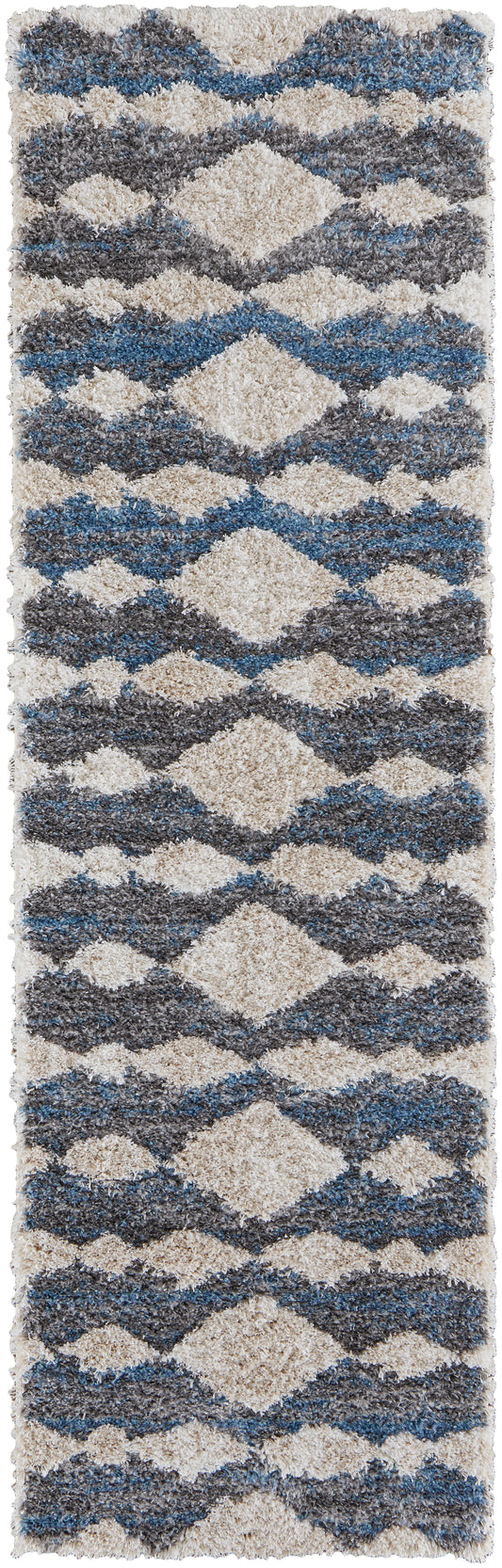 Mynka Transitional/Bohemian & Eclectic/Casual Ivory/Gray/Blue Runner  Feizy Rugs Small Parcel,Feizy Rugs,Mynka,Ivory/Gray/Blue,2'6" x 8',Runner,Polyester,Transitional/Bohemian & Eclectic/Casual,Turkey