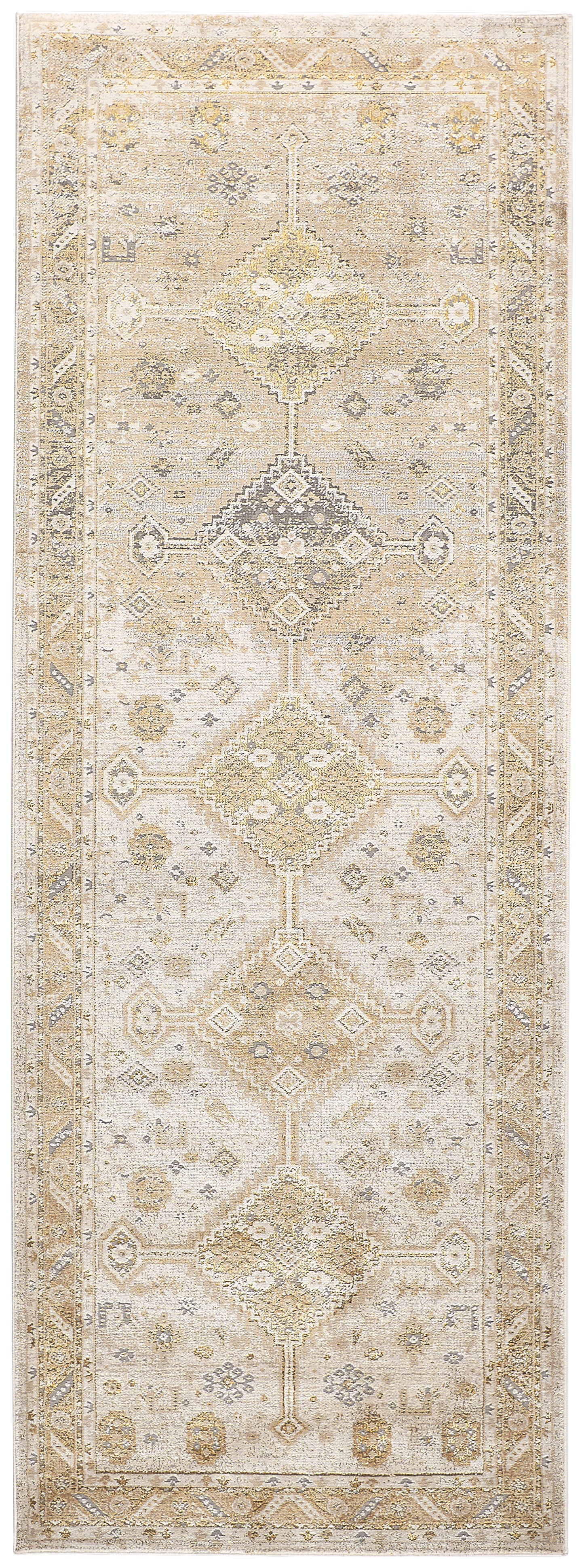 Aura Modern/Vintage/Classic Gold/Ivory Runner  Feizy Rugs Small Parcel,Feizy Rugs,Aura,Gold/Ivory,2'10" x 7'10",Runner,Polyester/Polypropylene,Modern/Vintage/Classic,Turkey