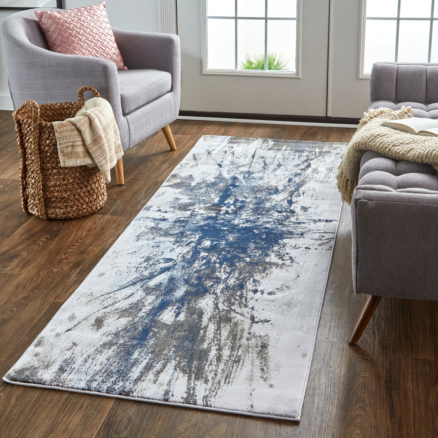 Gaspar Modern/Industrial/Luxury & Glam Blue/Gray/White Runner  Feizy Rugs Small Parcel,Feizy Rugs,Gaspar,Blue/Gray/White,2'10" x 8',Runner,Polypropylene/Polyester,Modern/Industrial/Luxury & Glam,Turkey