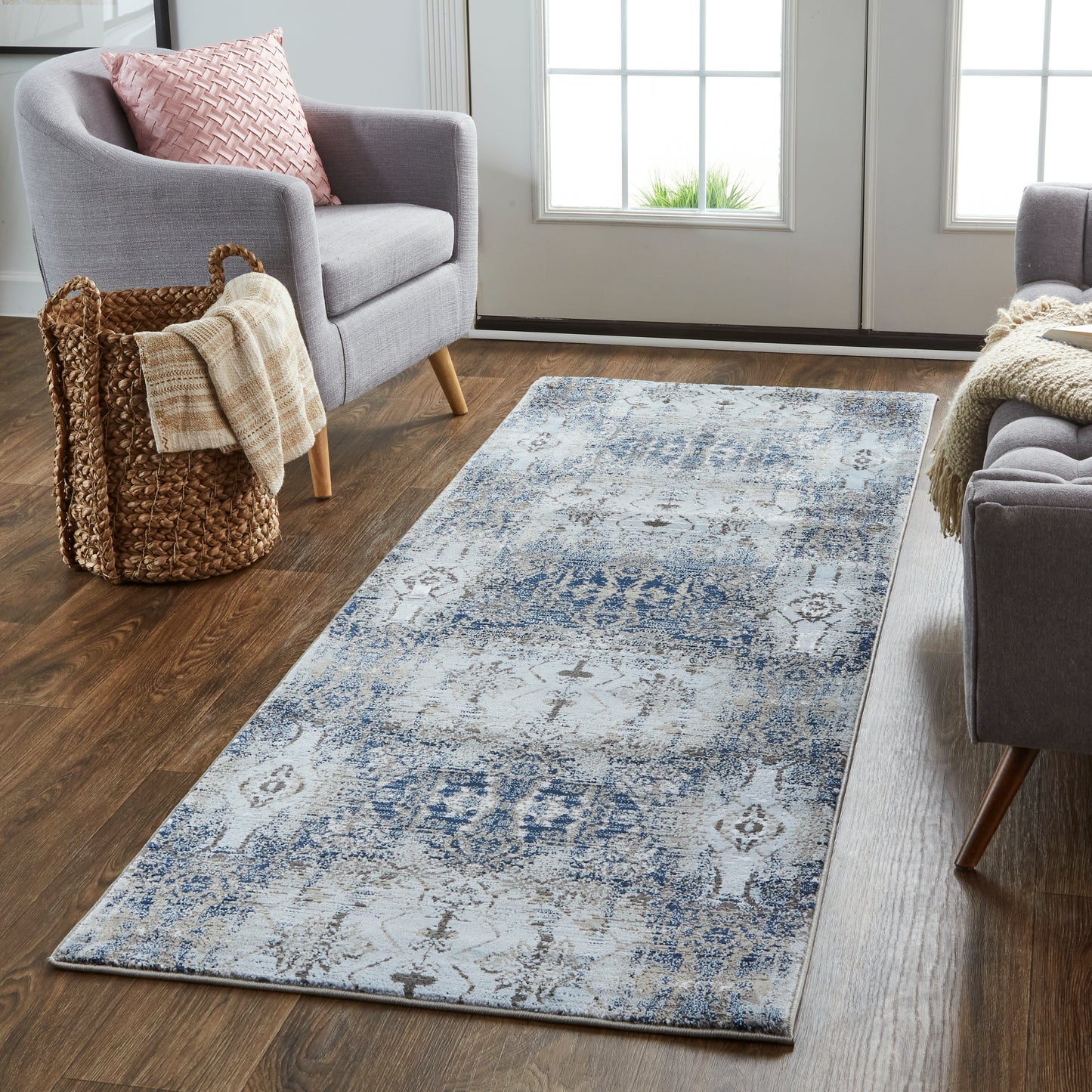 Gaspar Modern/Bohemian & Eclectic/Rustic Blue/Gray/Taupe Runner  Feizy Rugs Small Parcel,Feizy Rugs,Gaspar,Blue/Gray/Taupe,2'10" x 8',Runner,Polypropylene/Polyester,Modern/Bohemian & Eclectic/Rustic,Turkey