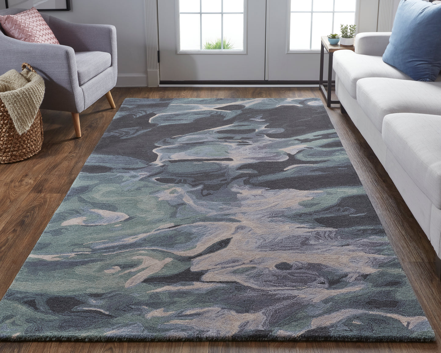 Amira Transitional/Industrial/Casual Green/Blue/Black Accent Rug