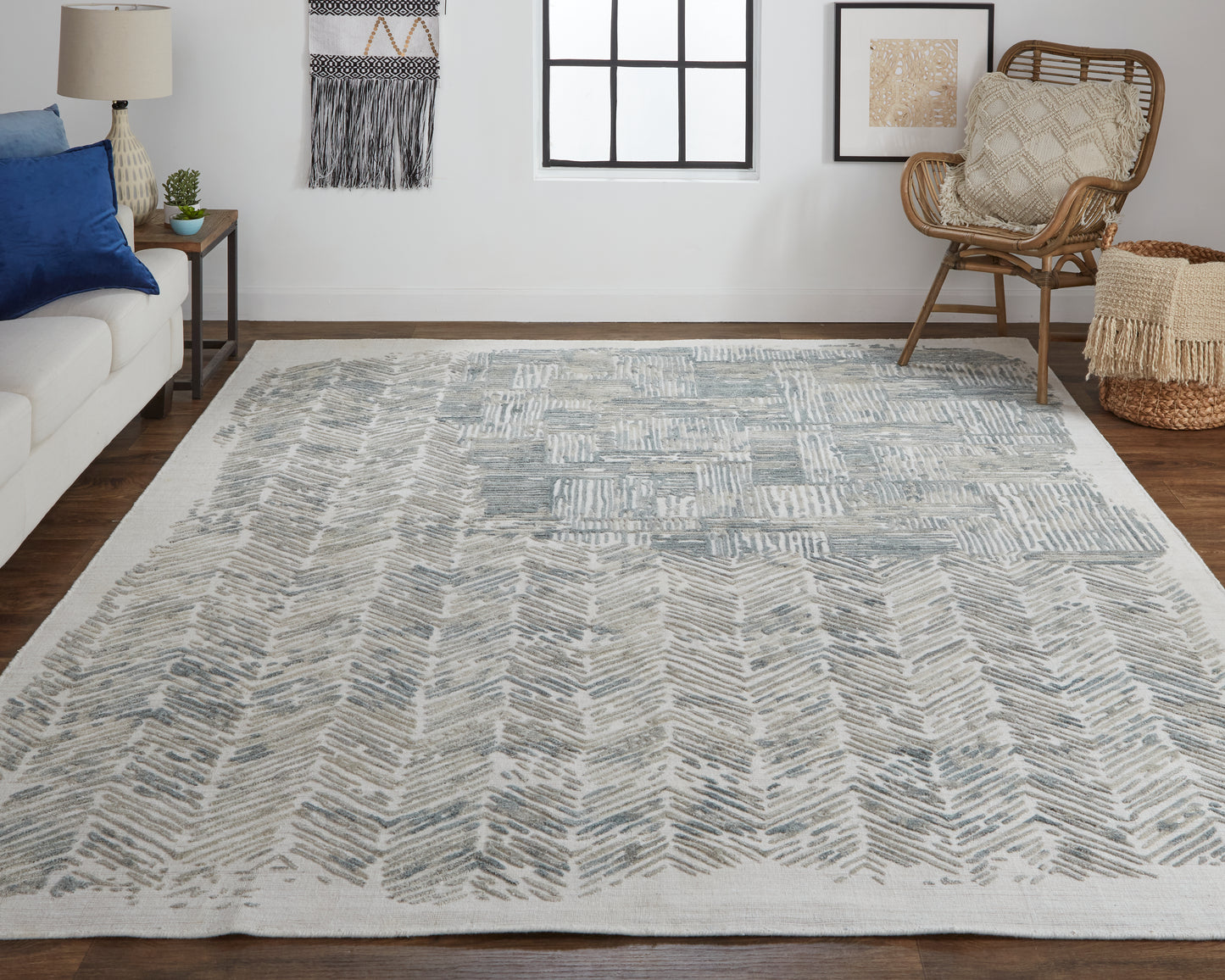 Elias Modern/Casual Green/Blue/Ivory Accent Rug