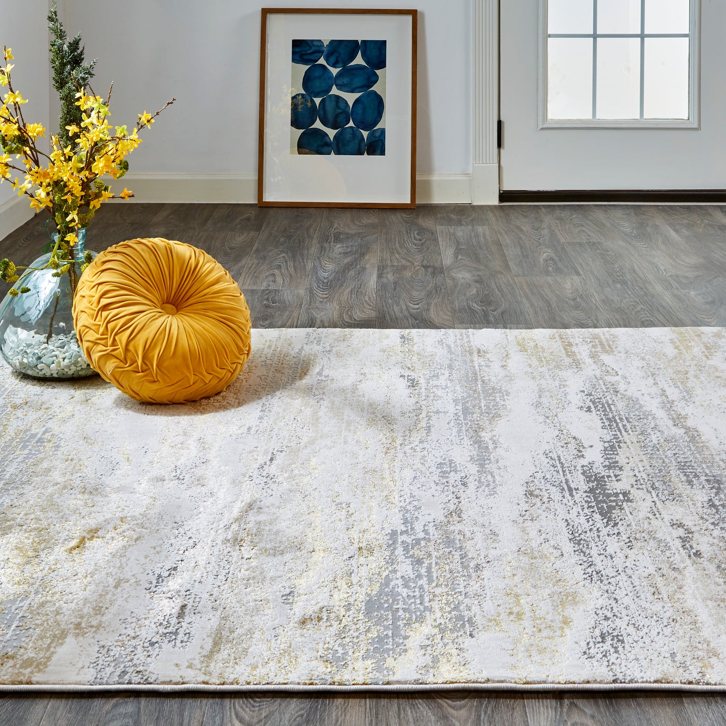 Aura Modern/Industrial Gold/Gray/Ivory Area Rug