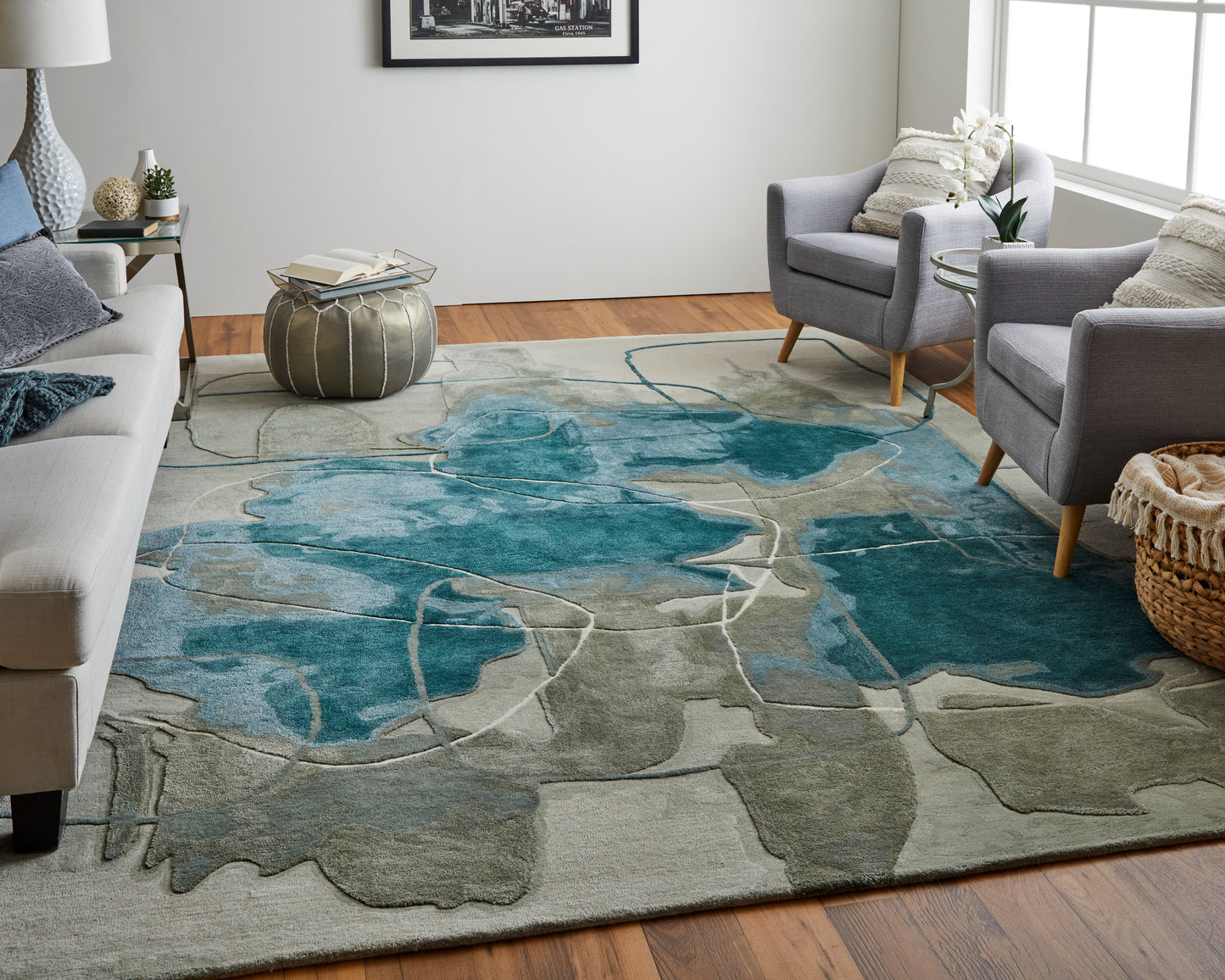 Anya Transitional/Industrial/Casual Blue/Gray/Ivory Accent Rug