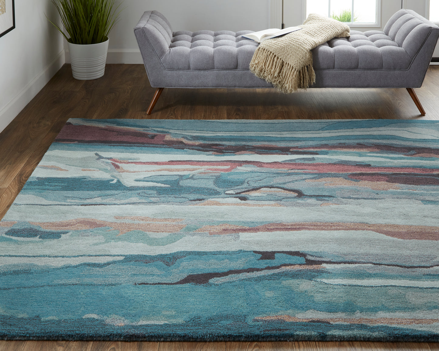 Amira Transitional/Industrial/Casual Blue/Red/Ivory Area Rug