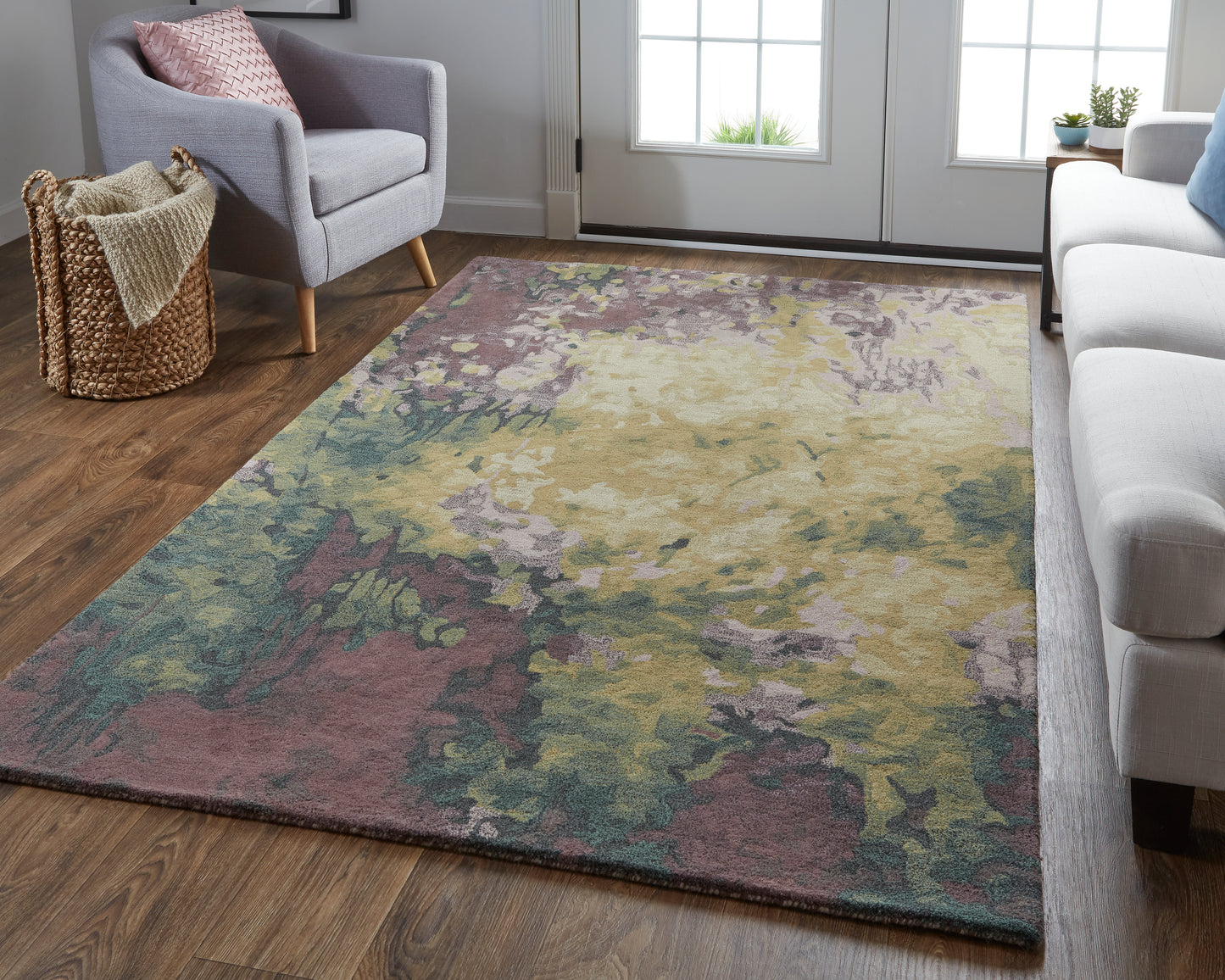 Amira Transitional/Industrial/Casual Gold/Purple/Green Accent Rug