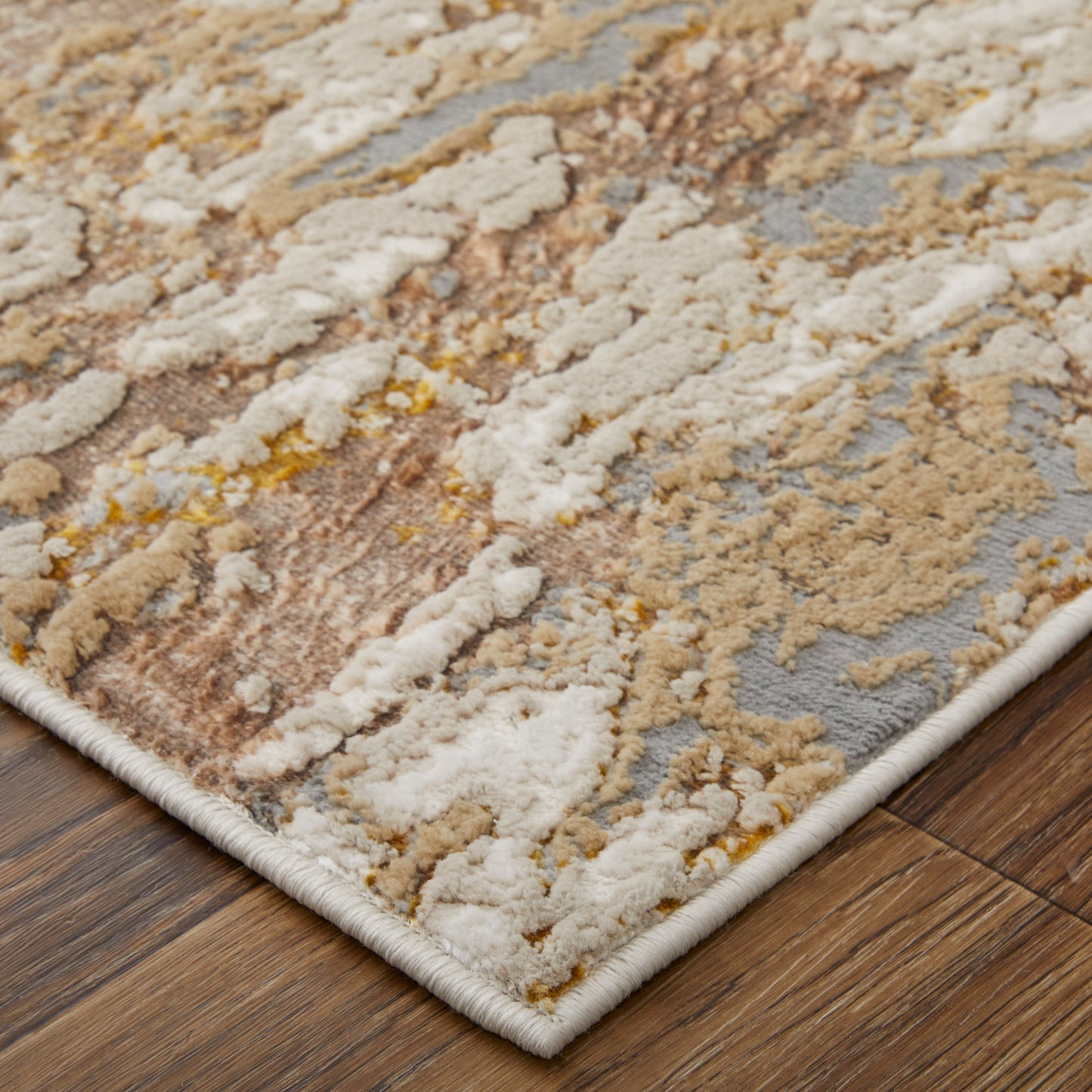 Aura Modern/Casual/Industrial Ivory/Gold/Brown Accent Rug