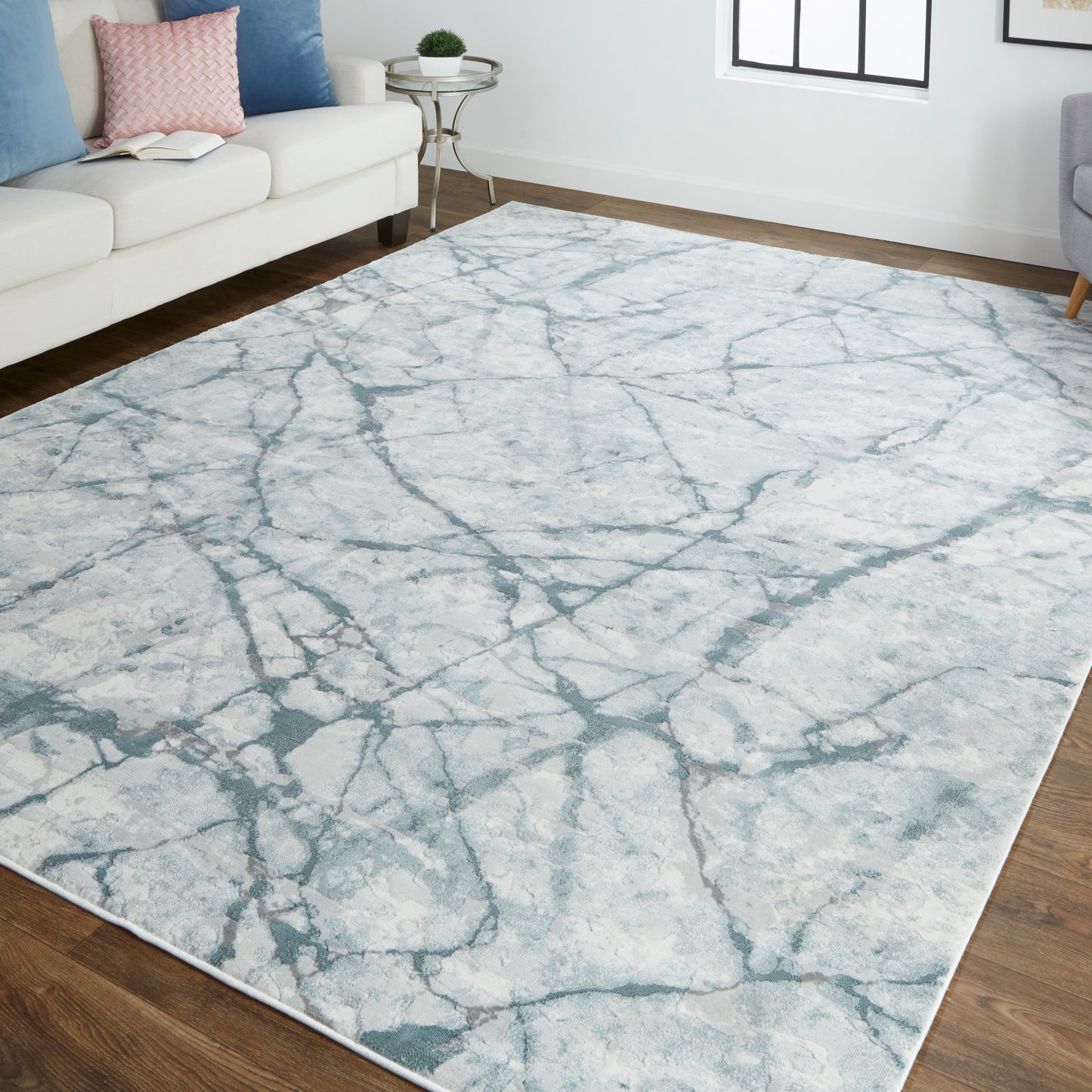 Atwell Transitional/Industrial Blue/Gray/Ivory Area Rug