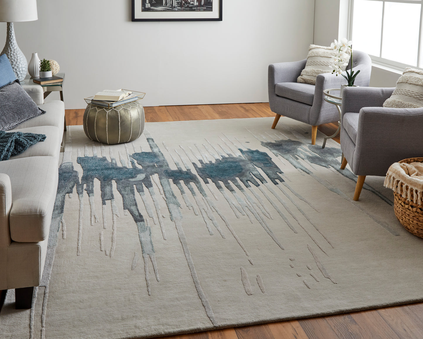 Anya Transitional/Industrial/Casual Ivory/Blue/Gray Accent Rug