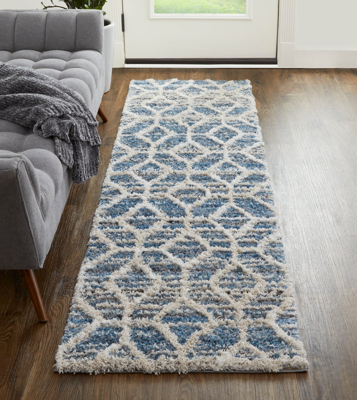 Mynka Transitional/Bohemian & Eclectic/Farmhouse Blue/Ivory Runner  Feizy Rugs Small Parcel,Feizy Rugs,Mynka,Blue/Ivory,2'6" x 8',Runner,Polyester,Transitional/Bohemian & Eclectic/Farmhouse,Turkey