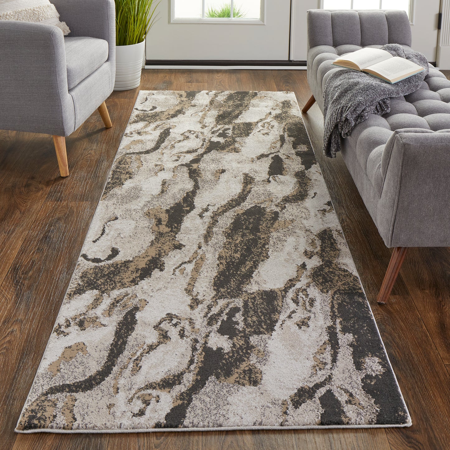 Vancouver Modern/Bohemian & Eclectic Ivory/Brown/Taupe Runner  Feizy Rugs Small Parcel,Feizy Rugs,Vancouver,Ivory/Brown/Taupe,2'10" x 7'10",Runner,Polypropylene/Polyester,Modern/Bohemian & Eclectic,Turkey