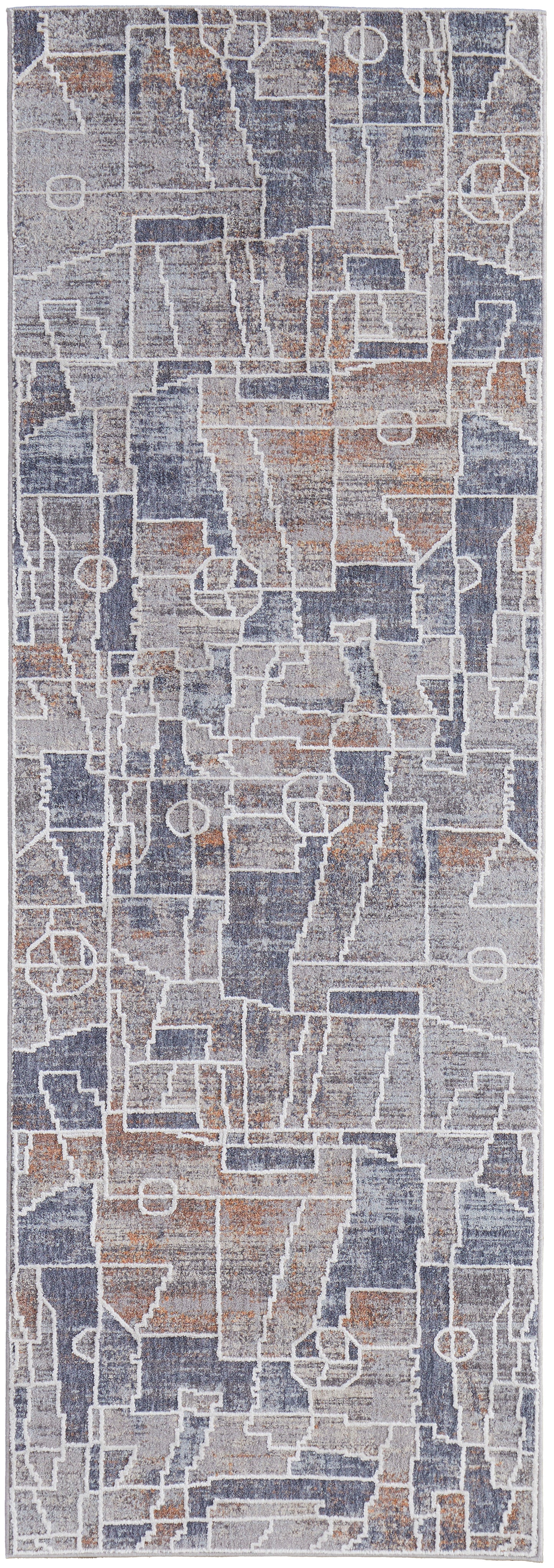 Francisco Transitional/Southwestern/Moroccan Blue/Gray/Orange Runner  Feizy Rugs Small Parcel,Feizy Rugs,Francisco,Blue/Gray/Orange,2'10" x 8',Runner,Polyester/Polypropylene,Transitional/Southwestern/Moroccan,Turkey