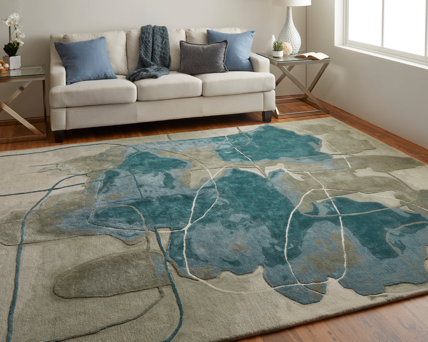 Anya Transitional/Industrial/Casual Blue/Gray/Ivory Accent Rug