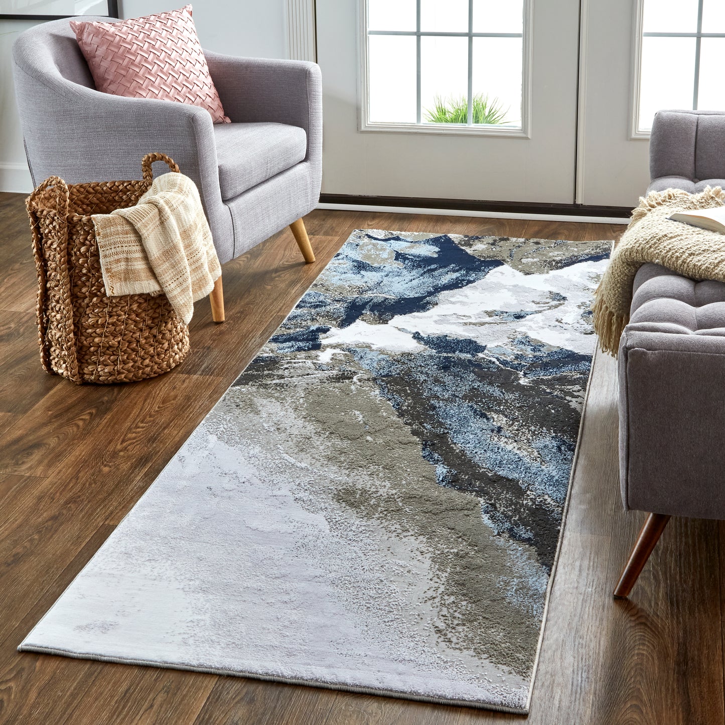 Gaspar Modern/Industrial/Country Blue/Gray/White Runner  Feizy Rugs Small Parcel,Feizy Rugs,Gaspar,Blue/Gray/White,2'10" x 8',Runner,Polypropylene/Polyester,Modern/Industrial/Country,Turkey