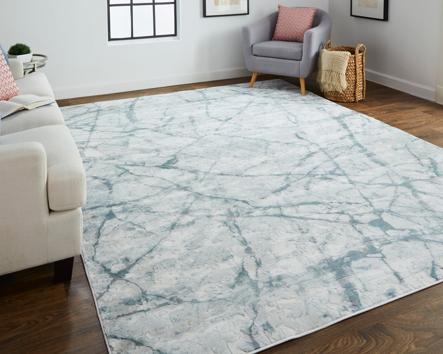 Atwell Transitional/Industrial Blue/Gray/Ivory Accent Rug