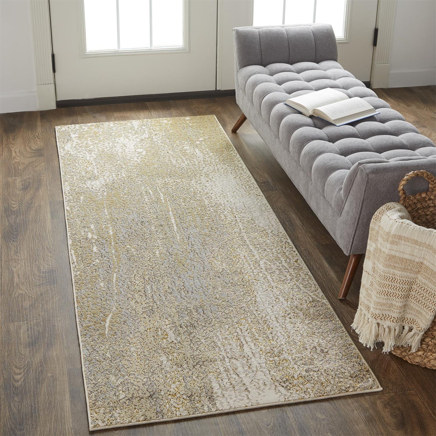 Aura Modern/Industrial/Casual Ivory/Gray/Gold Runner  Feizy Rugs Small Parcel,Feizy Rugs,Aura,Ivory/Gray/Gold,2'10" x 7'10",Runner,Polyester/Polypropylene,Modern/Industrial/Casual,Turkey